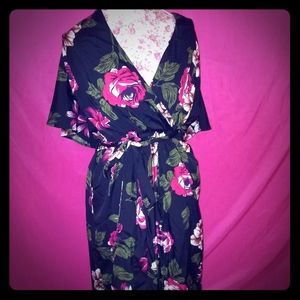 Black with flower print dress open front